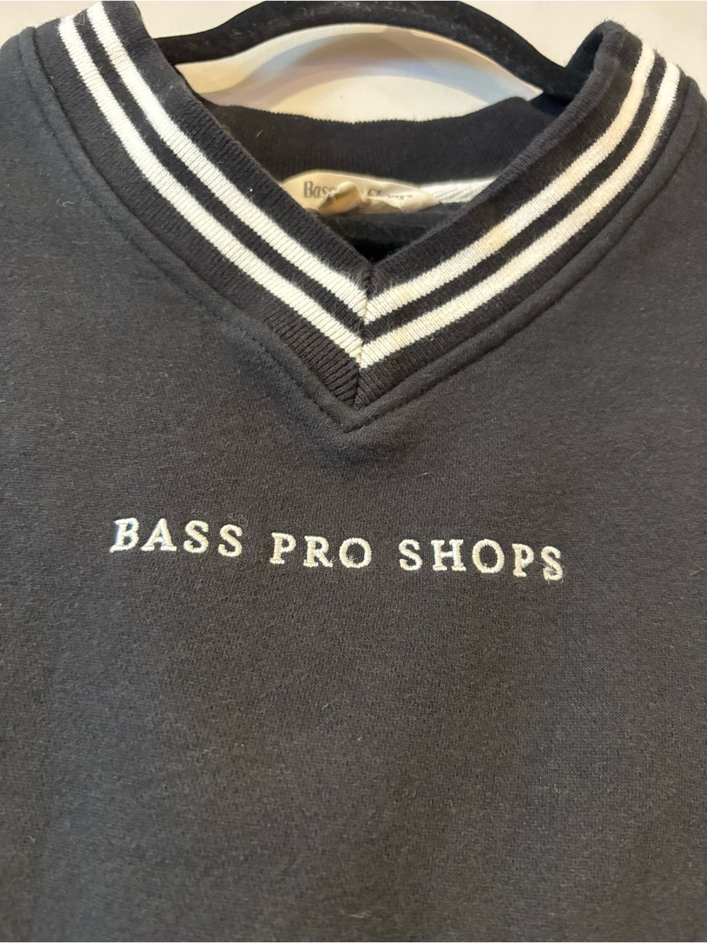 Bass Pro Shops Striped V-Neck Black & White Varsity Sweater Women's Small - Picture 3 of 6